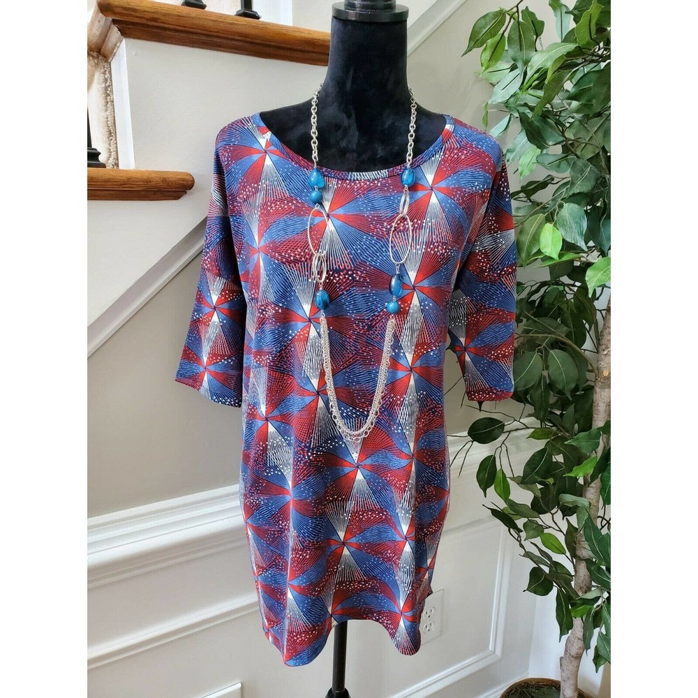 LulaRoe Women's Multicolor Polyester Round Neck 3/4 Sleeve Casual Blouse Size M